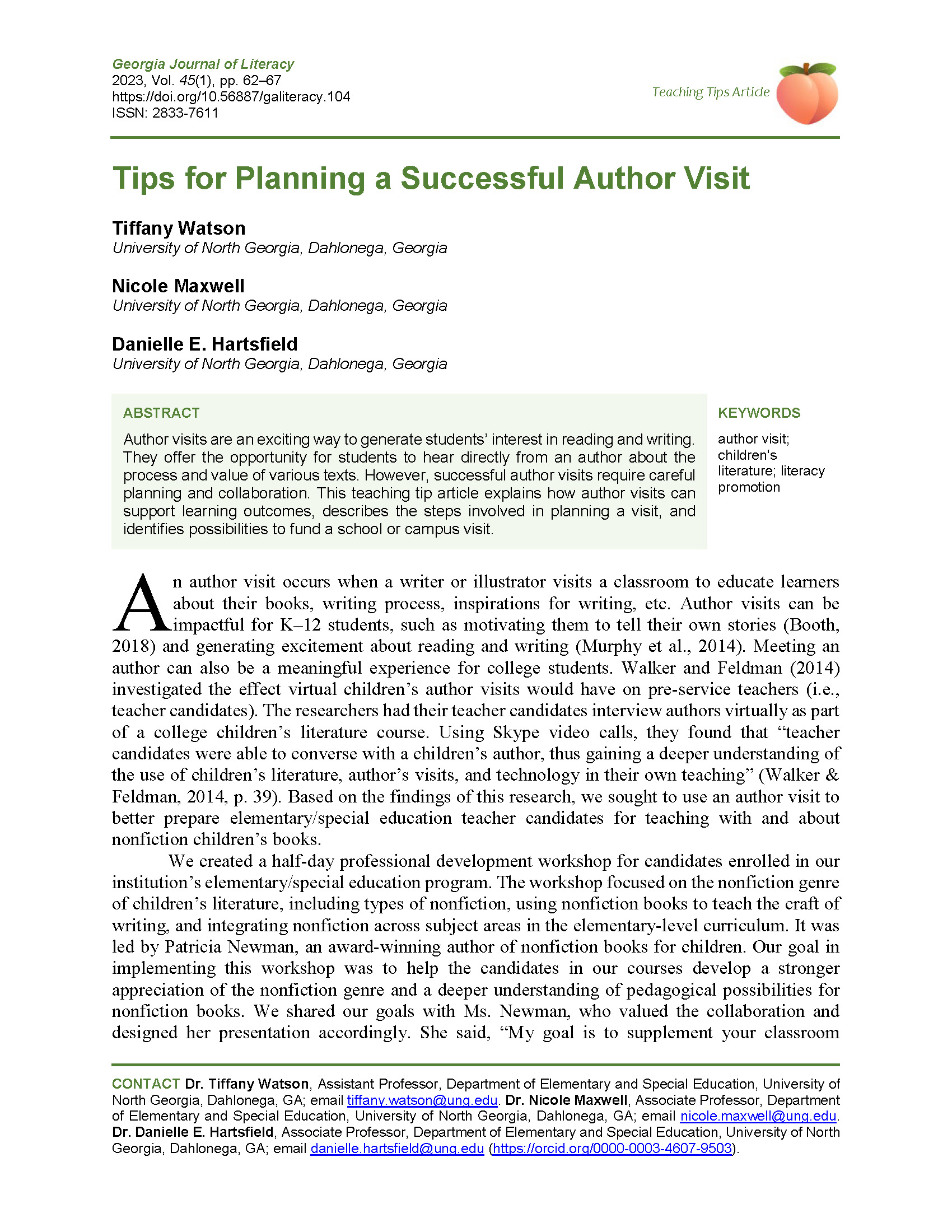 Planning Successful Author Visit (Watson et al., 2023)