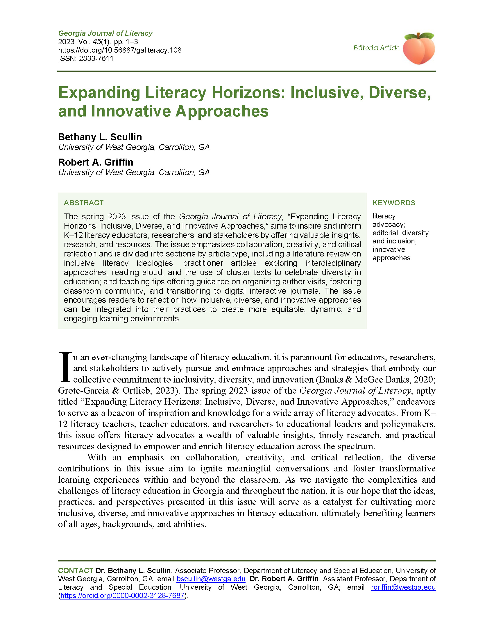 Expanding Literacy Horizons (Scullin & Griffin, 2023)