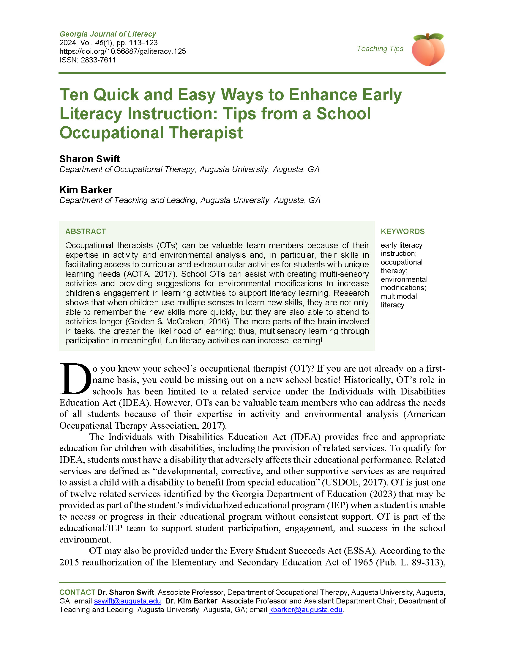 Tips from School OT (Swift & Barker, 2024)