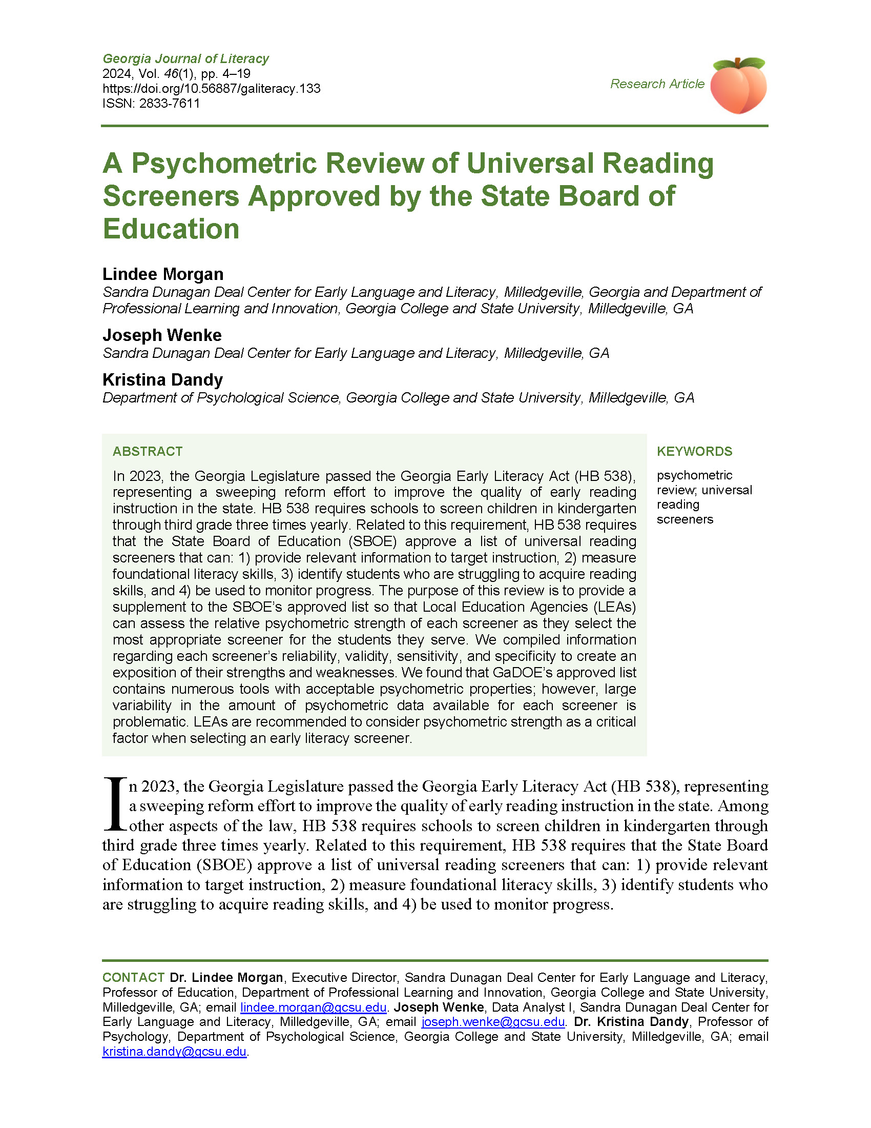 Psychometric Review of Universal Reading Screeners (Morgan et al., 2024)