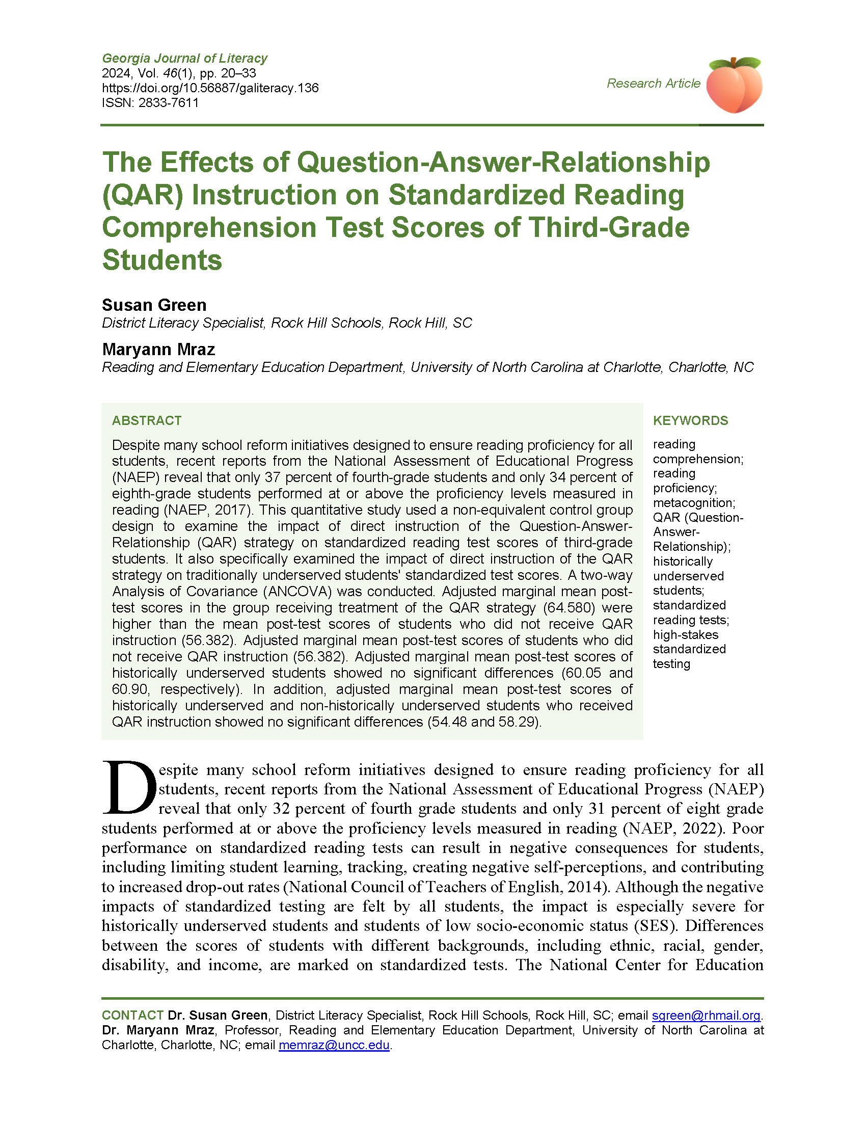 QAR on Reading Comprehension Scores (Green & Mraz, 2024).pdf