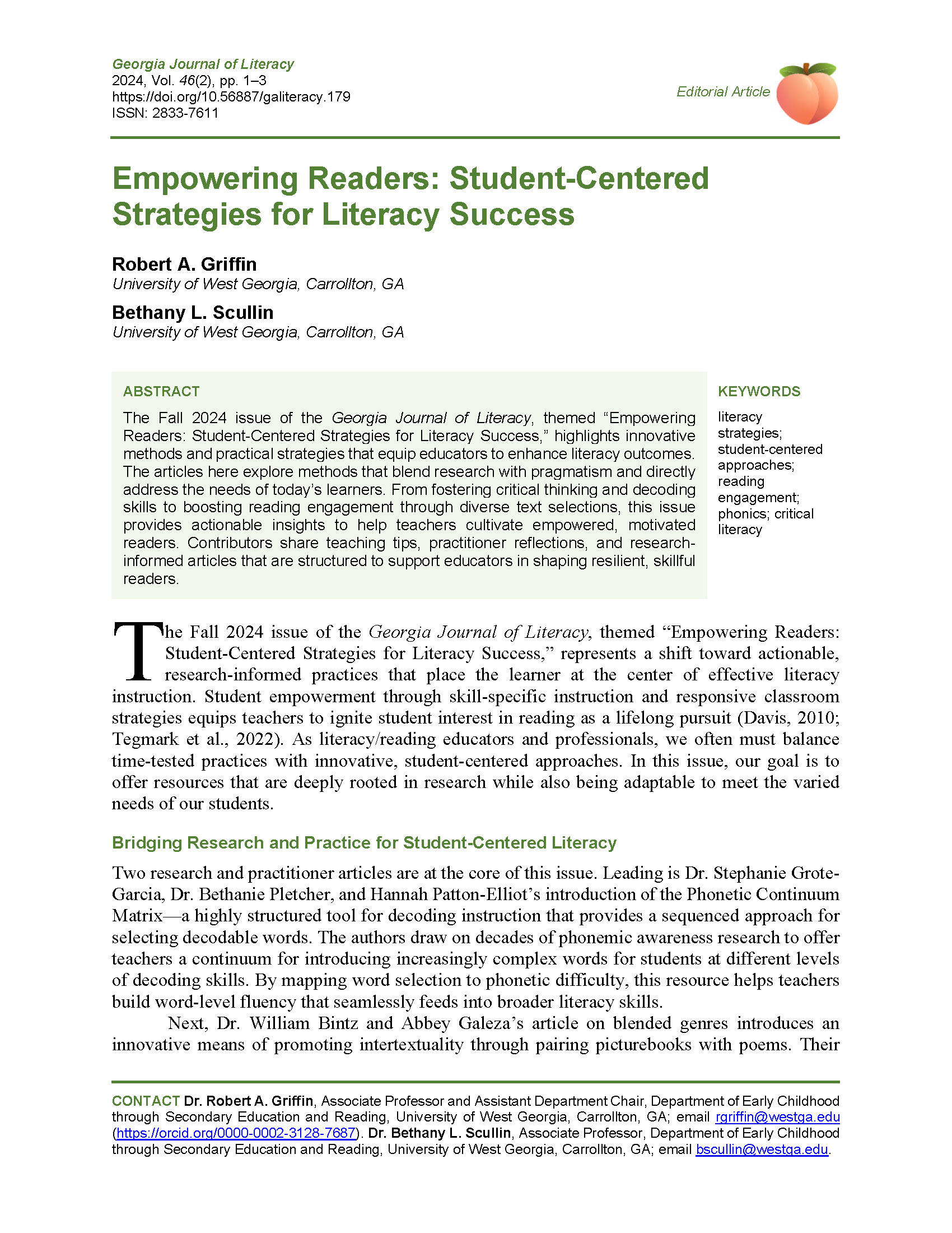 Empowering Readers Student-Centered Strategies (Griffin & Scullin, 2024)