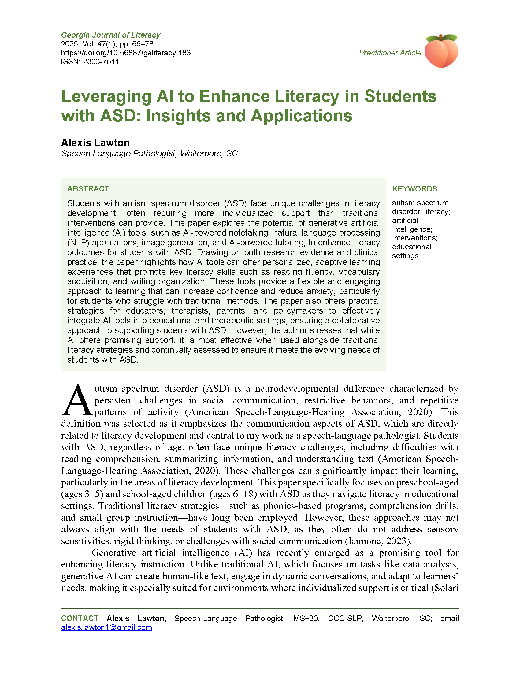 183 AI to Enhance Literacy in ASD (Lawton, 2025)