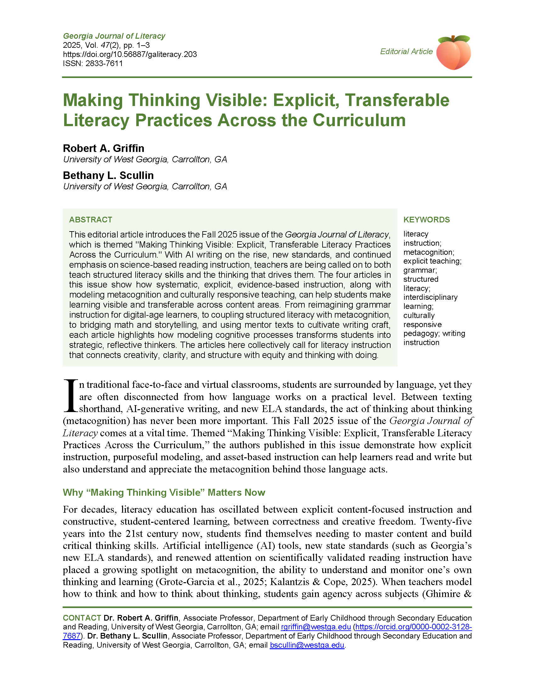 Making Thinking Visible (Griffin & Scullin, 2025)
