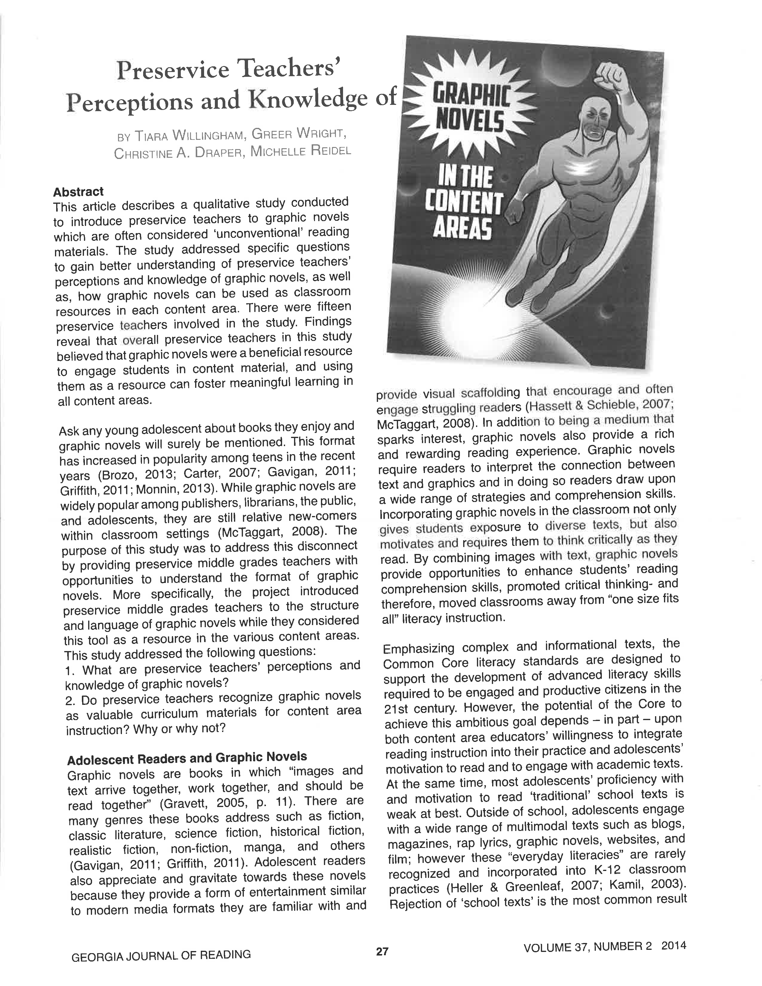 Preservice Teachers' Perceptions and Knowledge of Graphic Novels in the Content Areas