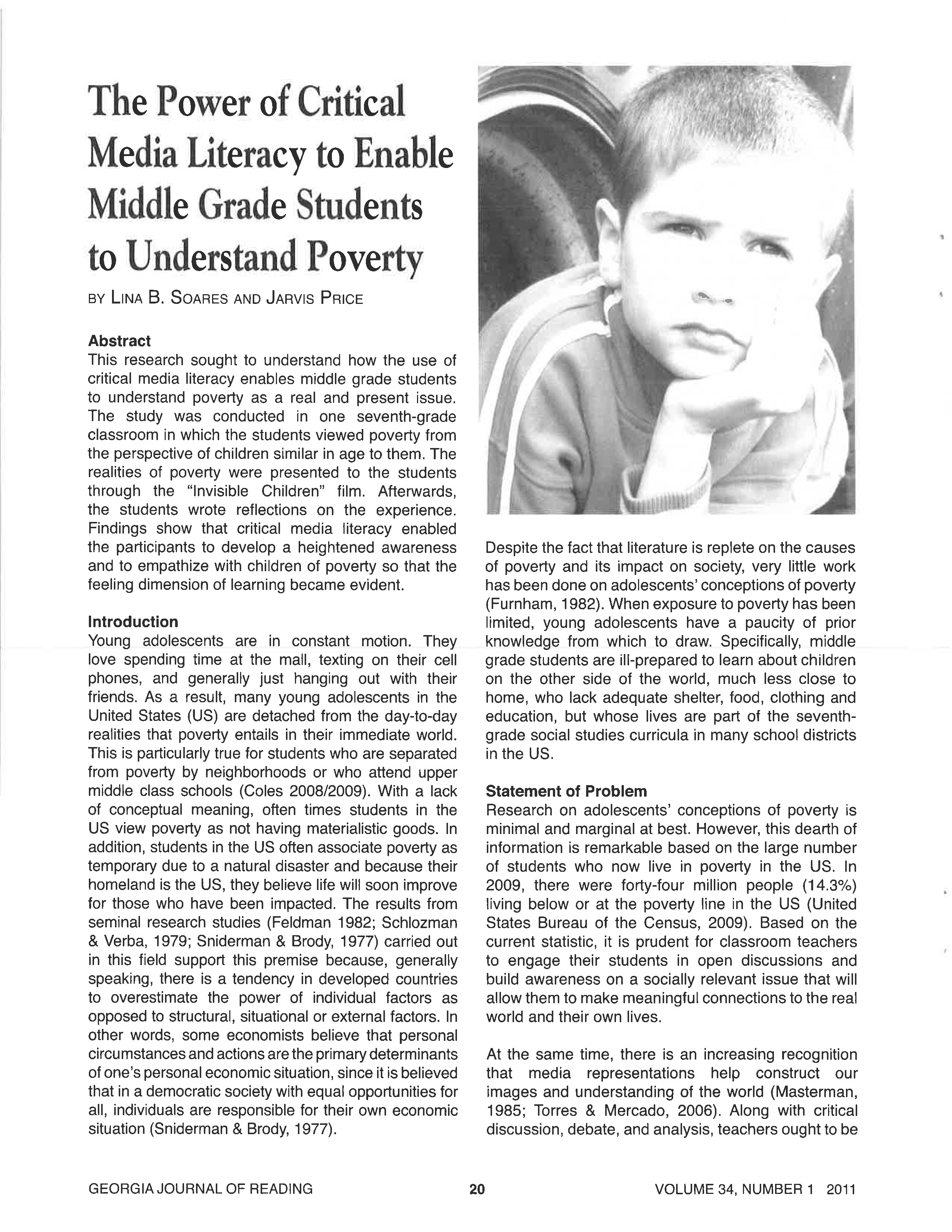 The Power of Critical Media Literacy to Enable Middle Grade Students to Understand Poverty