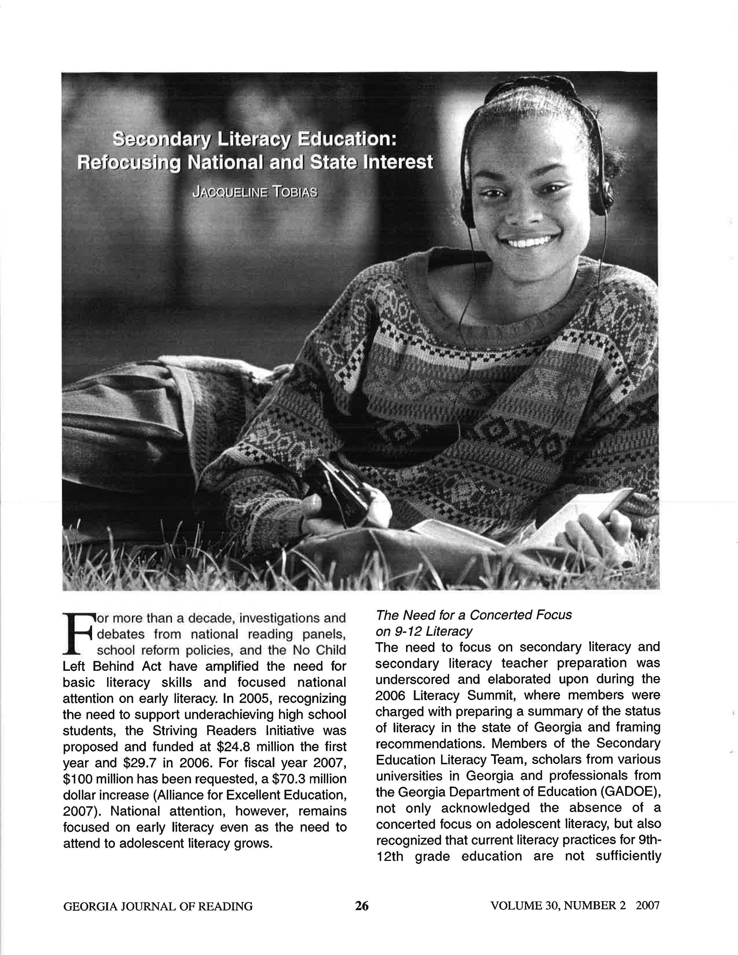 Secondary Literacy Education: Refocusing National and State Interest